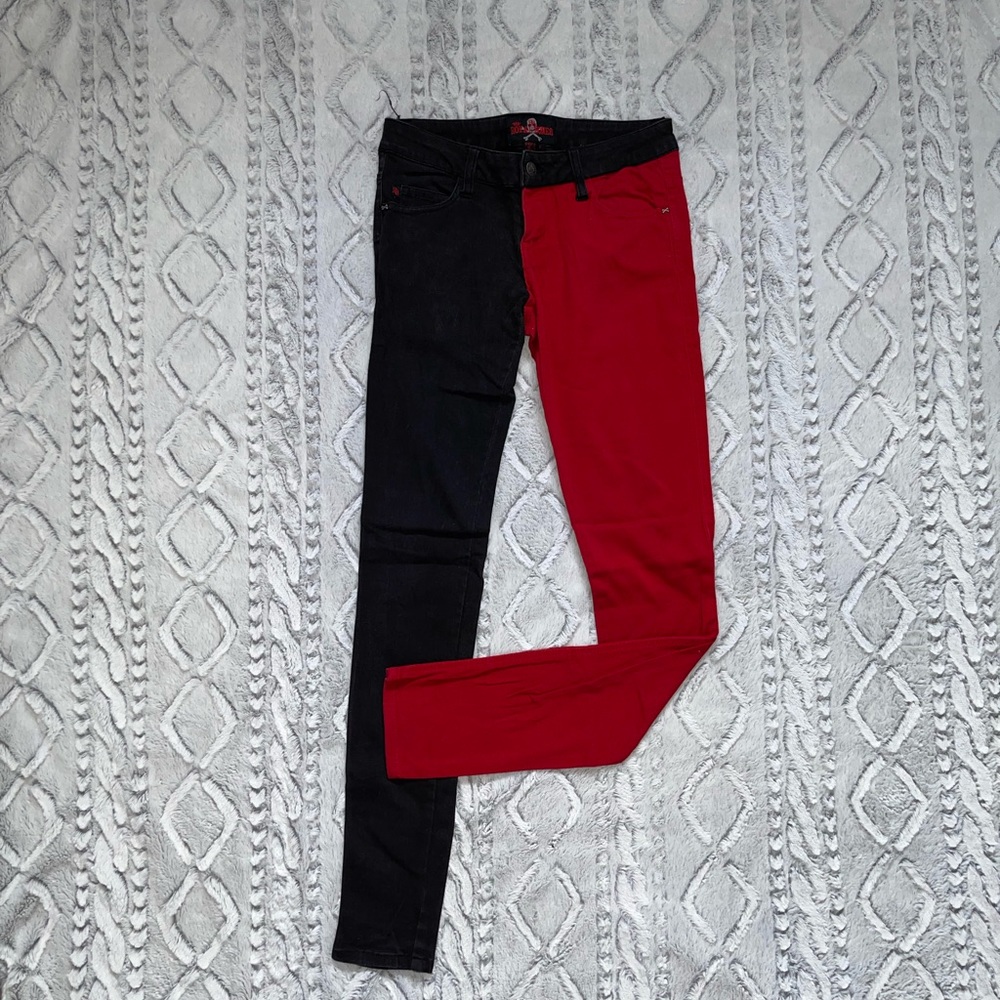 Hot Topic Royal Bones Red & Black Split Leg Skinny Jeans Size 3